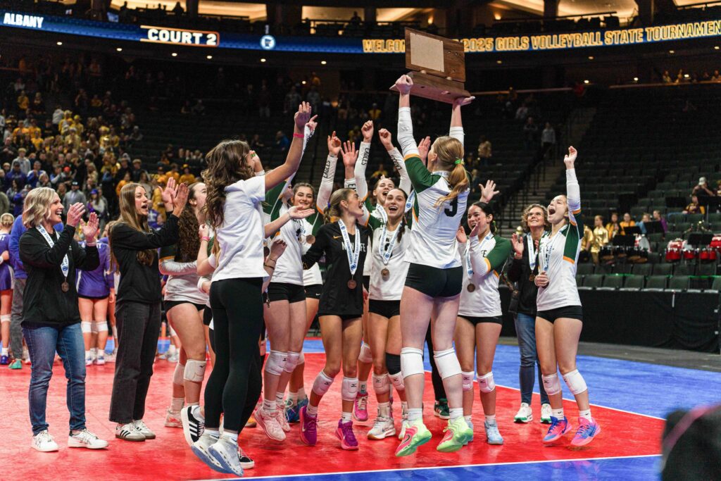 NLA Girls Varsity Volleyball Team Celebrates after Winning Third in the 2025-2026 State Competition
