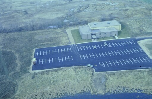 Aerial view of New Life's first church and school building on the Woodbury campus.