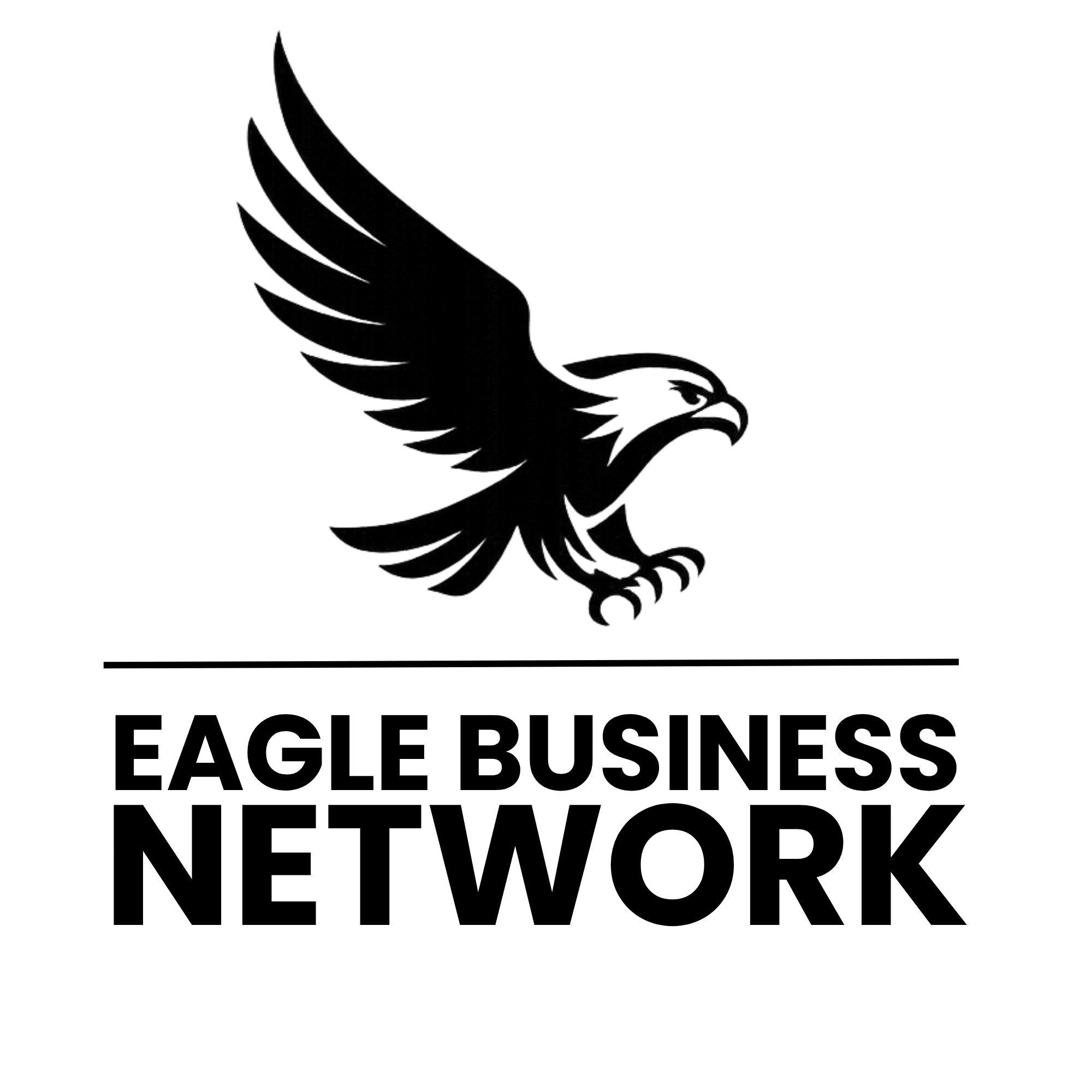 Eagle Business Network logo featuring an outlined eagle and bold white text on a dark background.
